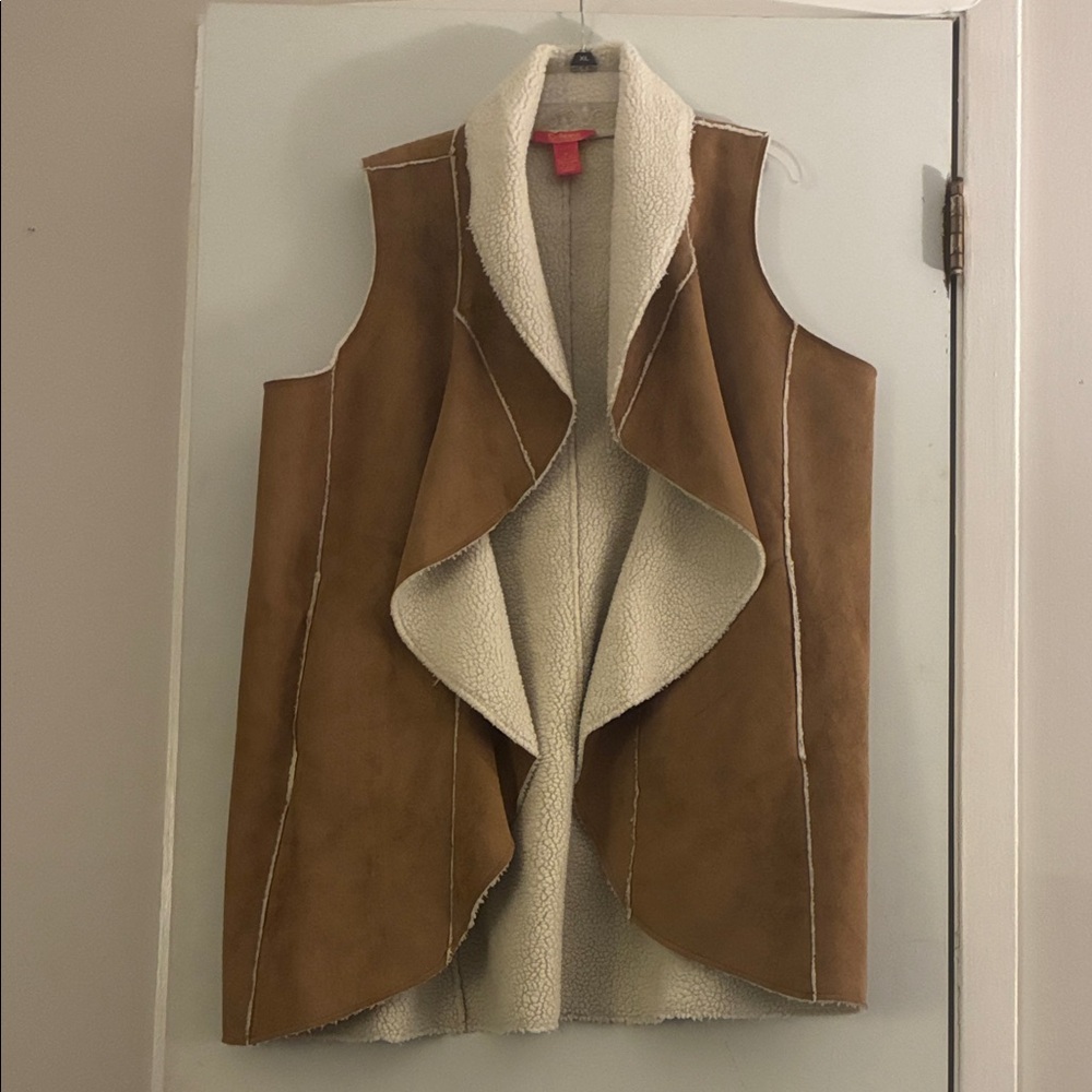 Catherine Malandrino Tan Faux Suede Shearling Vest